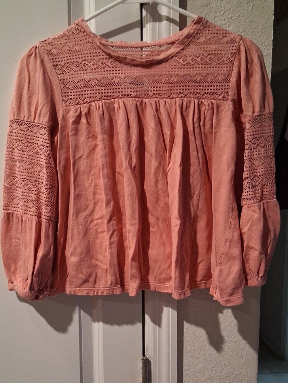 Juniors Crochet Yoke Long Sleeve Peasant Top